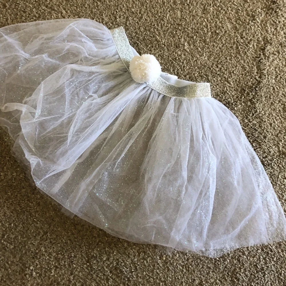 White tulle skirt with sliver glitter